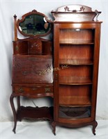Antique 19th Oak Secretary Curio Cabinet