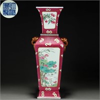A CHINESE FAMILLE ROSE SQUARED VASE