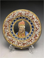 Early Venetian Type Enameled Glass Portrait Plate