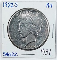 1922-S  Peace Dollar   AU