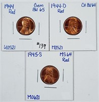 1944, 1944-D & 1945-S  Lincoln Cents  BU-64 RD