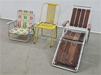 Redwood Chaise + Folding Web + Metal Garden Chairs