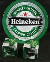 Heineken metal serving tray  14" & ornaments