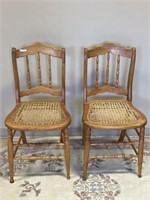 2 Antique hardwood Cane bottom chairs