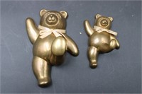 PAIR OF WALL HANGING BRASS TEDDY BEARS