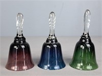 Lot Of 3 Art Glass Bells - One Marked Portugal