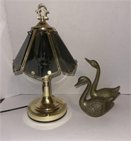Brass Swans and Touch Lamp