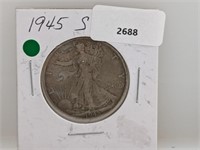 1945-S 90% Silver Walker Half $1 Dollar