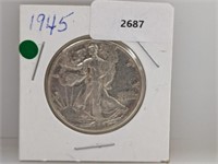 1945 90% Silver Walker Half $1 Dollar