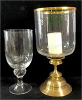 (2pc) Brass & Glass Candle Stands, Italian Global