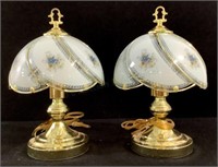 Pair Glass & Brass Tone Table Lamps