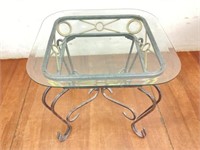 Contemporary Wrought Iron Side Table W/ Glass Top