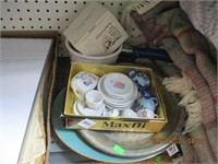 Box Lot of Misc.-Tin Pie Pans,Childs Tea Set Pcs.,