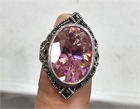 Sterling Silver Ring w/ Pink Stone  sz 7.25