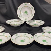 Herend Chinese Bouquet Green, Soup Bowls (8), 8" D