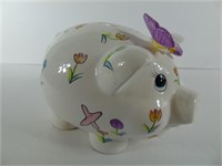 Piggy Bank w/ Flowers and Butterfly