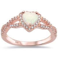 Rose Gold-pl. Heart Cut White Opal Ring