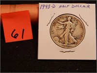 1943 D US Half Dollar 90% Silver