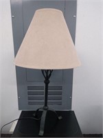 Black Metal Lamp with Tan Suede Shade
