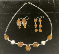 Sterling Silver Baltic Amber Topaz Necklace.
