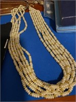 Multi Strand Pearl and Gold Beaded Necklace