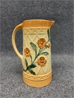 Glazed pottery pitcher, 9.5" H, NO HARM hairline