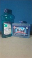 Partial bottle of dishwasher rinse aid and f