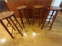 Set of 4 tall solid wood bar stools