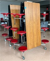 2 Wood Grain Fold Up Cafeteria Tables, Seats 12