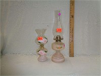 2 Pink Oil Lamps & Globes