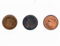 Coin 3 United States Large Cents 1851, 53 & 56