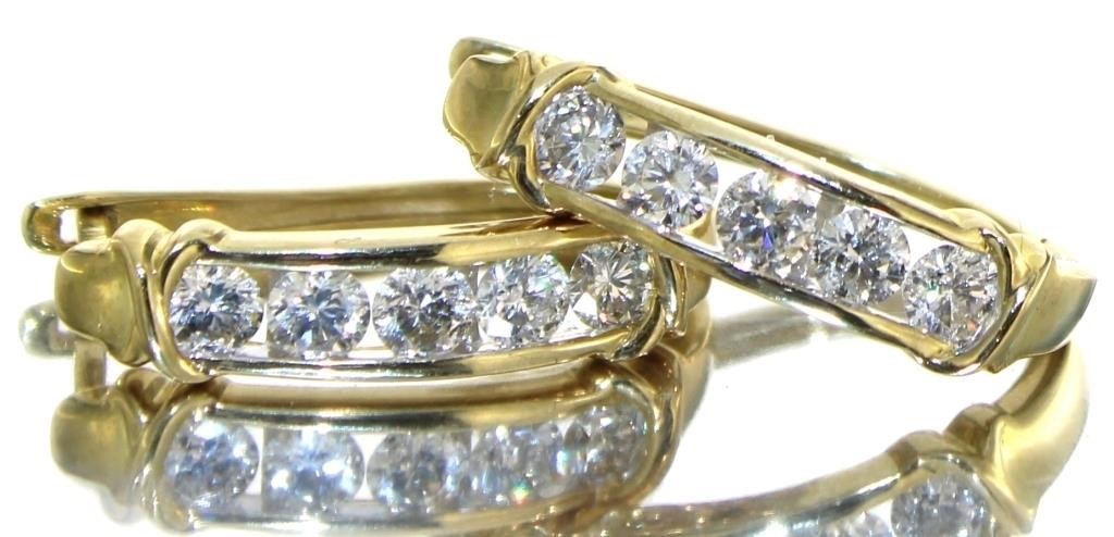 10kt Gold 1.50 ct Channel Set Diamond Earrings