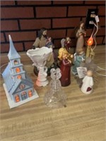 Russ figures, lighted church and misc decor