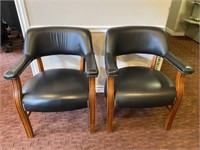 (2) Medium Wood Vinyl Guest Chairs