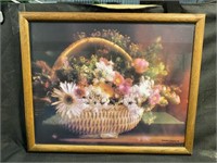 Oak Framed Basket Of Flowers 17.5" W x 21.5" L