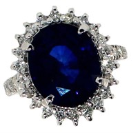 14k Gold 10.08 ct Oval Sapphire & Diamond Ring