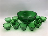 Forrest Green Punch Bowl w/Cups