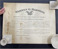 1922 President Warren G Harding Signed Document