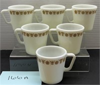 (6) Pyrex butterfly gold floral coffee cups