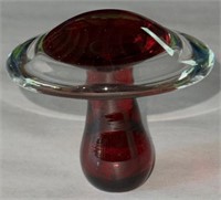 MCM Venetian Red & Clear Art Glass Mushroom