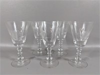 Five Etched Crystal Glasses