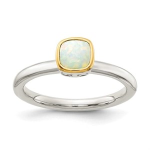 Sterling Silver- 14 Kt Cushion Milky Opal Ring