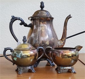 F B Rogers Teapot With Creamer And Sugar Cups