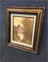 Framed Mountain Scene Oil on Canvas