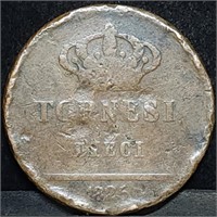 1825 Italian States Tornesi Dieci Large Copper Coi