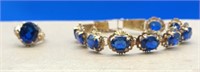 Vintage Thin Metal 18K Gold Blue Stones Bracelet
