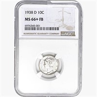 1938-D Mercury Silver Dime NGC MS66+ FB