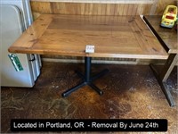 33"X46" SINGLE METAL PEDESTAL/WOOD TOP TABLE