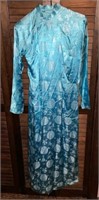 1960's Oriental Silk/Satin Floral Long Dress
