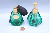 Pair Vtg. Echt Kristall Emerald Perfume Bottles